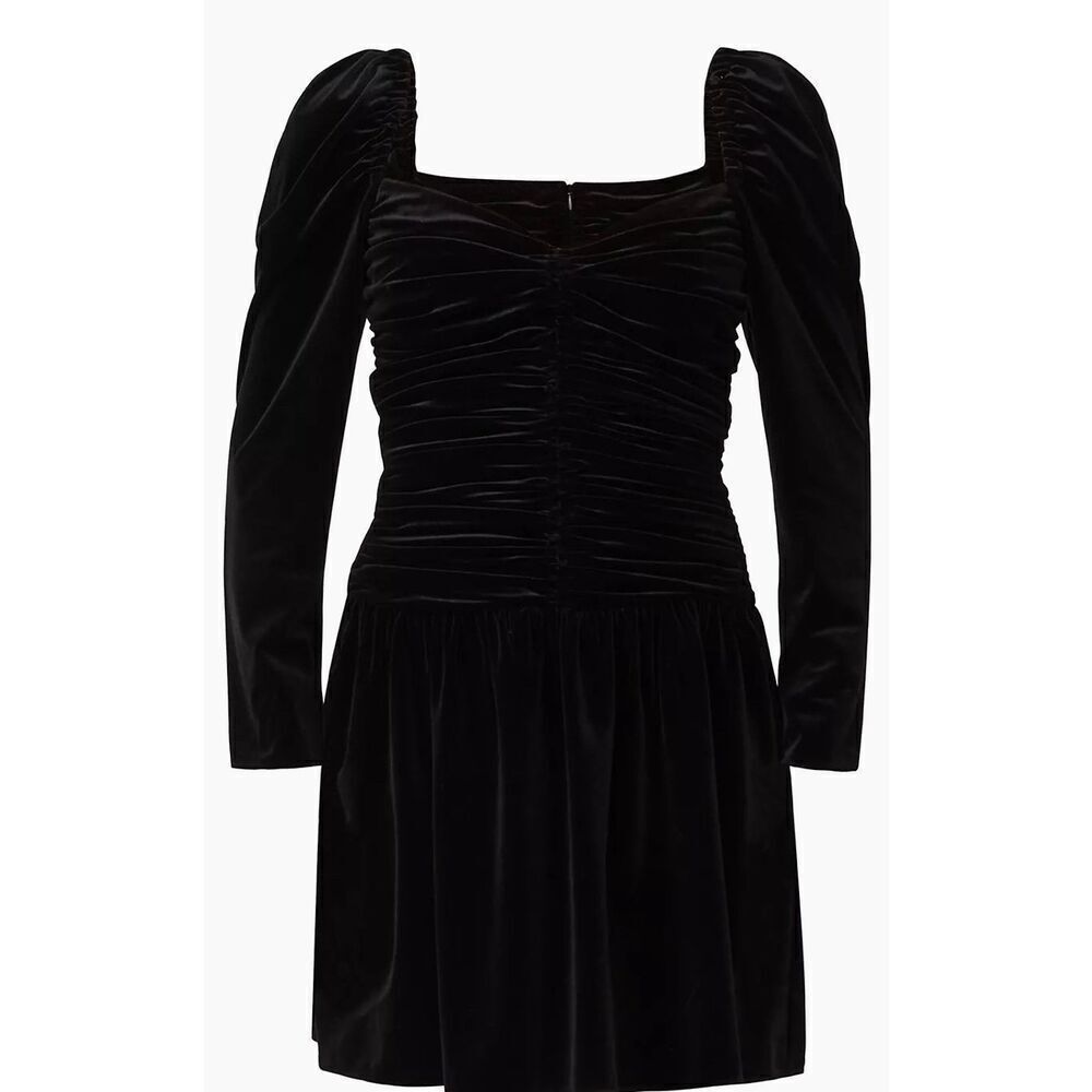 Shoshanna Mari Ruched Velvet Minidress in Black NWT Size 14